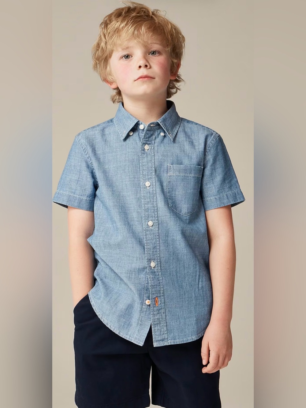 Crewcuts Button-Down Short Sleeve Chambray Shirt Little Boys Size 6/7
